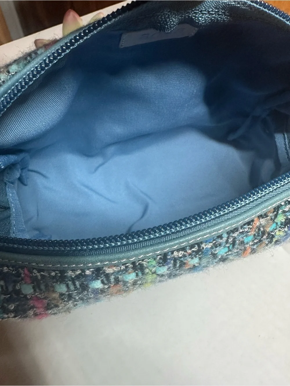 Aqua Blue Multi Tweed Cosmetic Bag